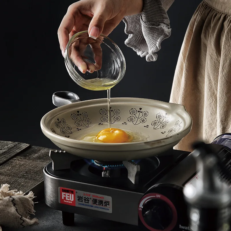 

Japanese-sty Household Single-handle Frying Pan Heat-resistant Pottery Pot Creative Pan Can Be Directly Open Fire Oven Available