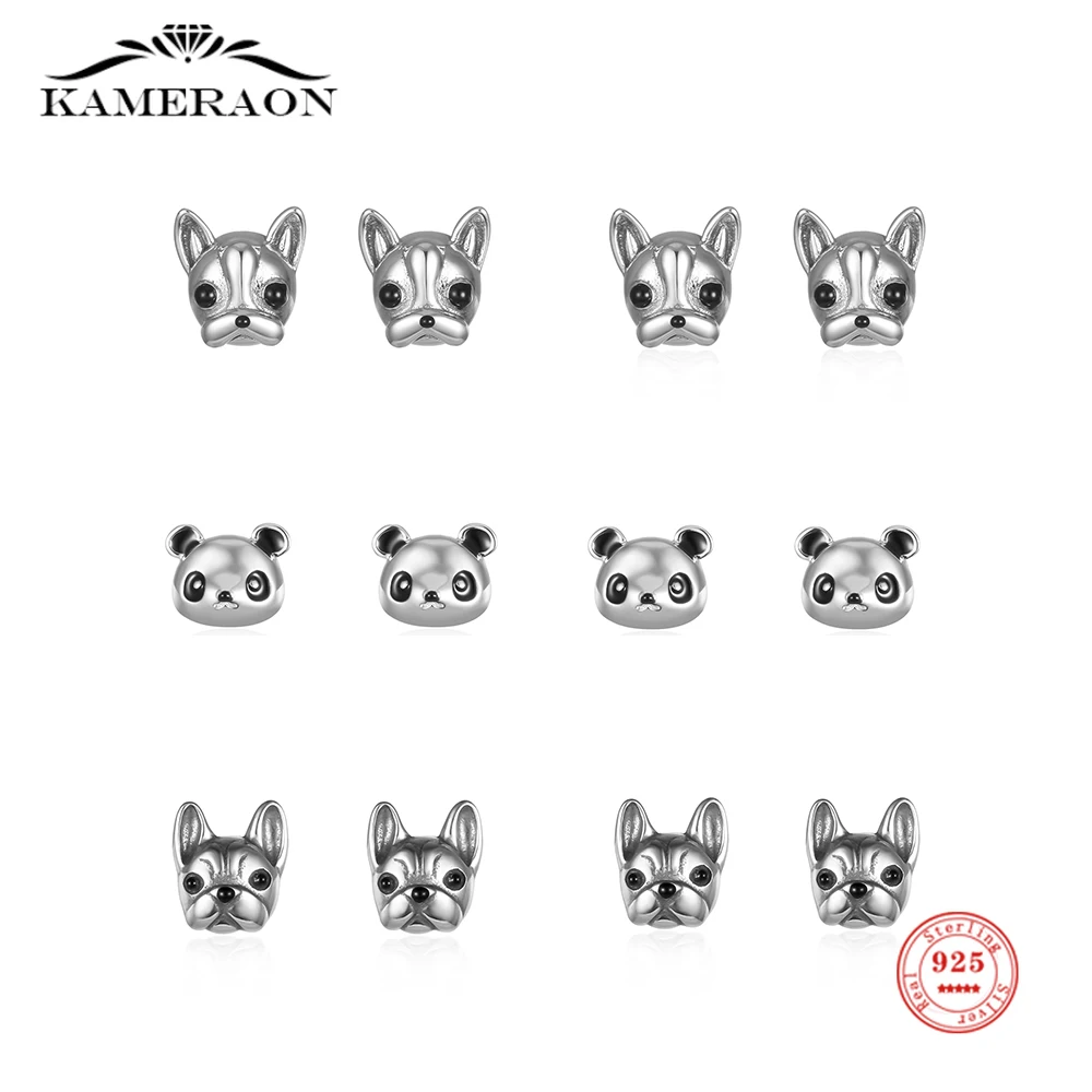 

Kameraon S925 Sterling Silver Epoxy Creative Hip Hop Style Bulldog Animal Small Stud Earrings for Women Casual Party Jewelry