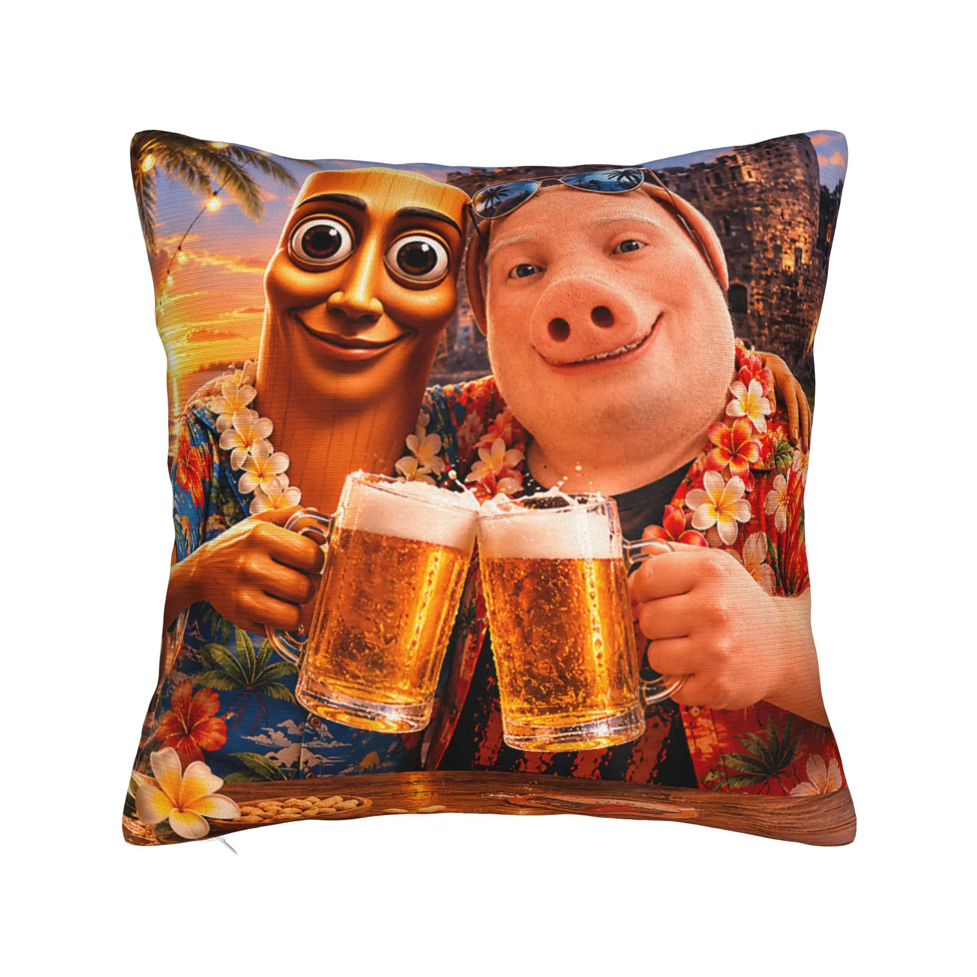 Фото Наволочка Tung Sahur Best Friend John Pork Beach Summer Drinking Beer для гостиной, кровати, стула №2