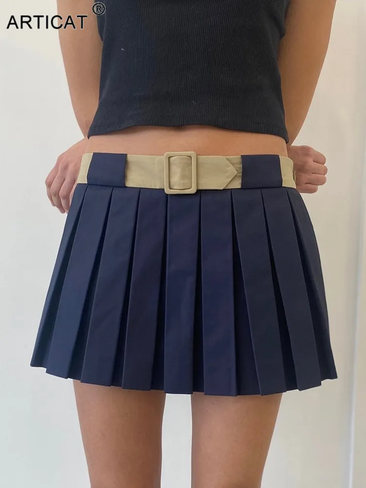 

Articat, двухслойная плиссированная Женская юбка, белая, консервативный стиль, высокая талия, мини юбка, женская, осенняя, тонкая, с поясом, Спор...