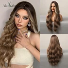 Длинные волнистые синтетические парики ALAN EATON средней части для женщин Омбре темно-коричневый хайлайтер парик косплей ежедневная Вечеринка термостойкие волосы