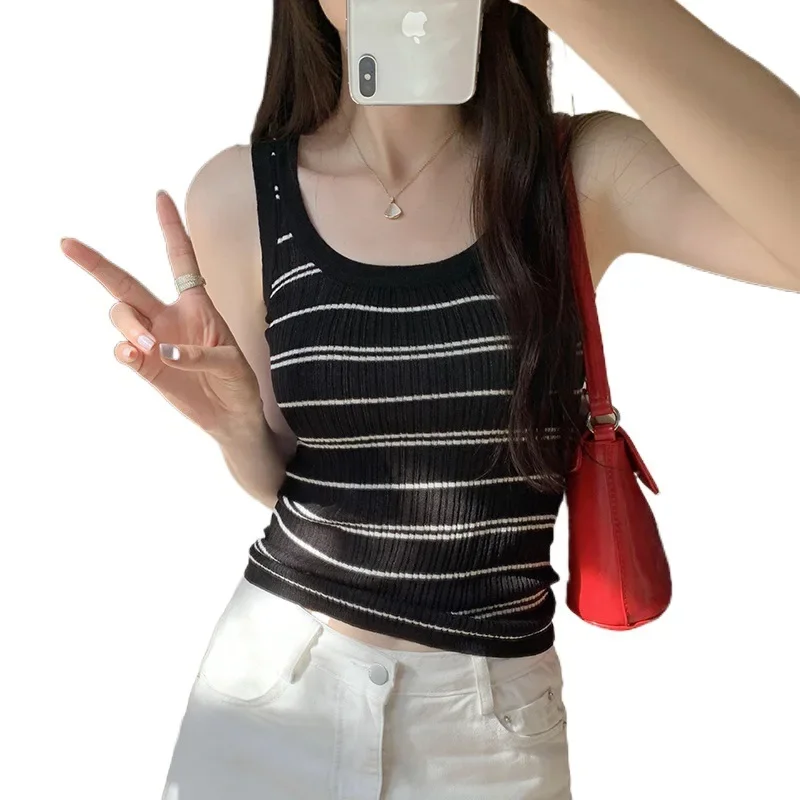 Высококачественный дышащий трикотаж в тонкую полоску женская летняя новая