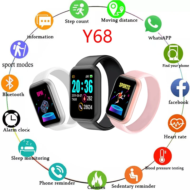 

Y68 Smart Bracelet D20 Heart Rate Smart Bracelet Blood Pressure Sports Bluetooth Watch Color Screen Gift wristbands pk M7 D13 M6