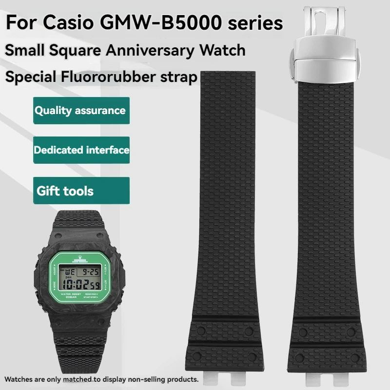 Фото Высококачественный ремешок из фторкаучука для Casio G-SHOCK GMW-B5000 GM-B2100 GMC-B2100, резиновый ремешок для часов, складная пряжка, черный браслет №2