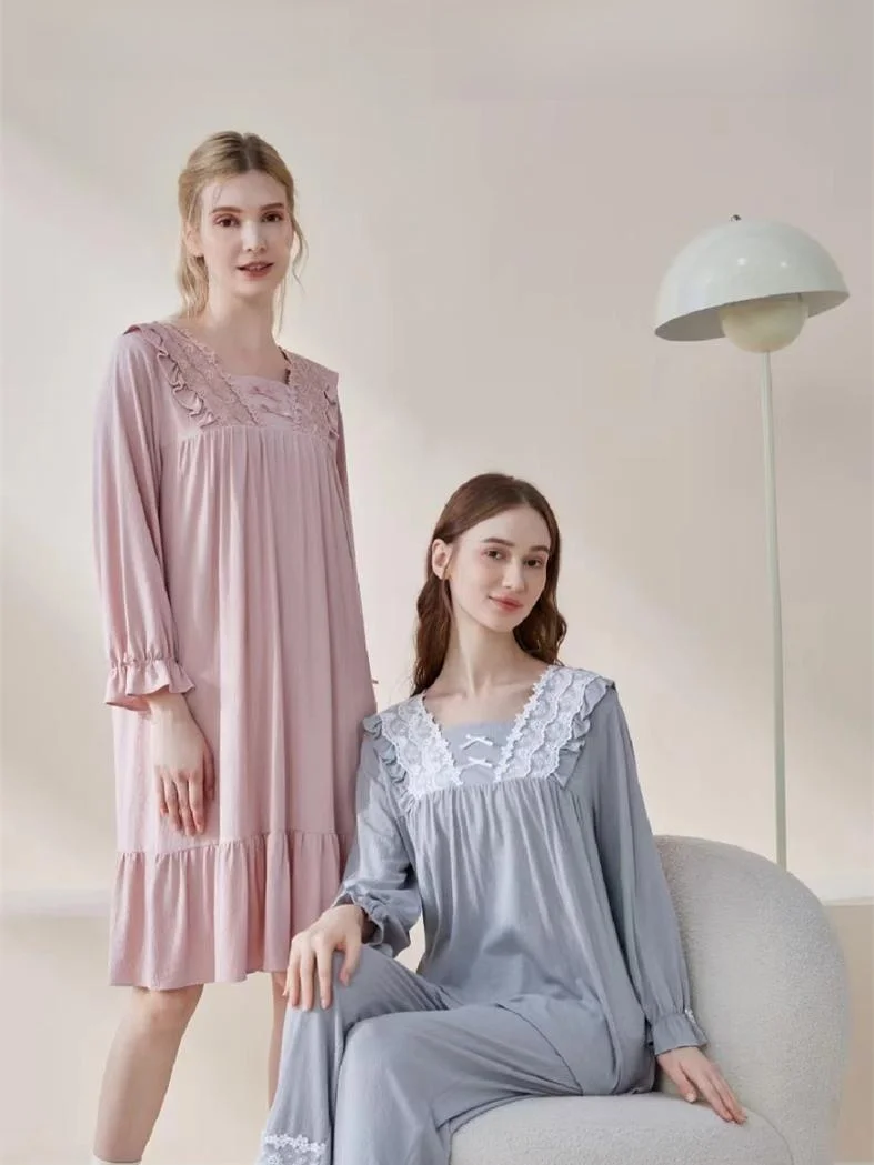 Пижамы Finteng осенние женские модальные юбки с длинными рукавами мягкая и удобная