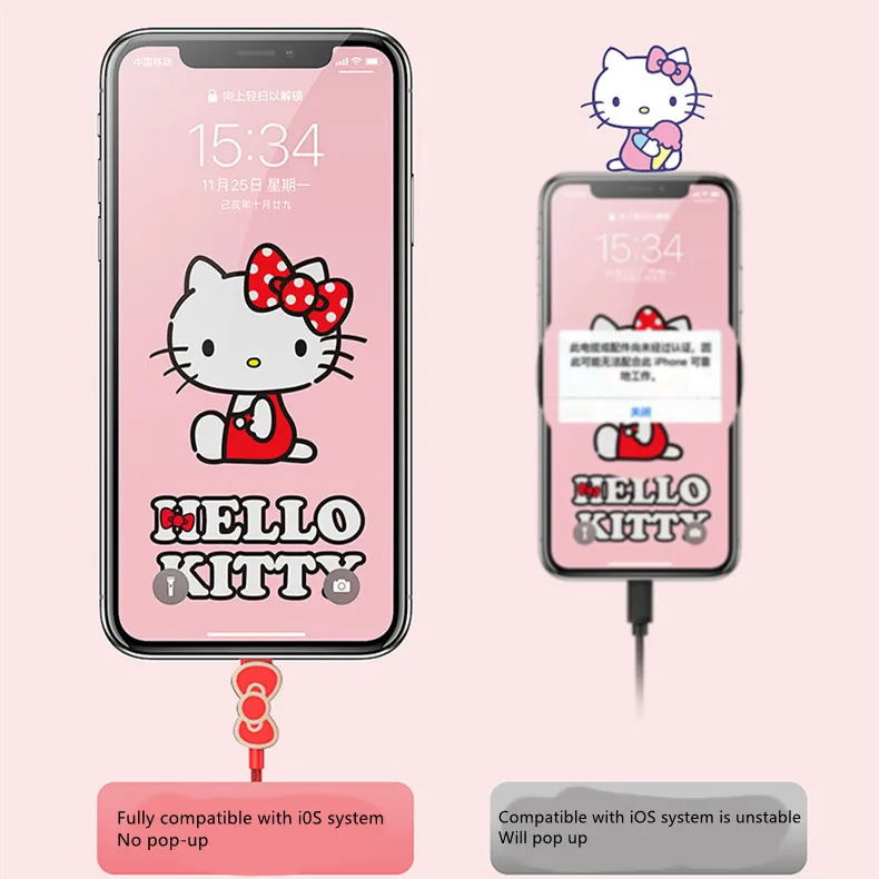 

Newkawaii Sanriod Anime Peripheral Kitty Cartoon Cute for Apple 1.2M Zinc Alloy 3D Cat Head Single-Head Fast Charging Data Cable