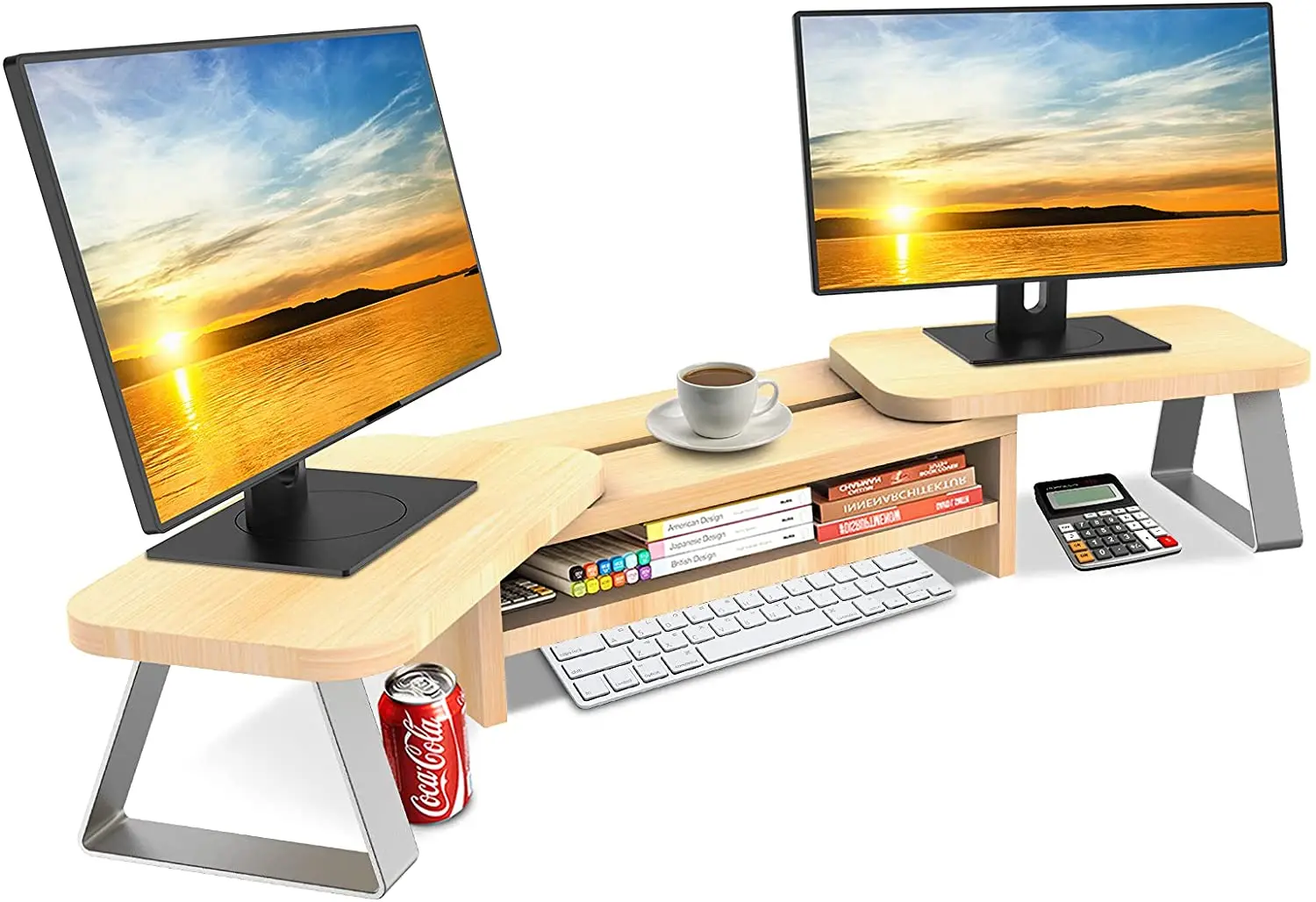 

Dual Monitor Stand Riser Adjustable Length and Angle Computer Monitor Shelf Desktop Stand 3 Shelf Storage Organizer Screen Stand