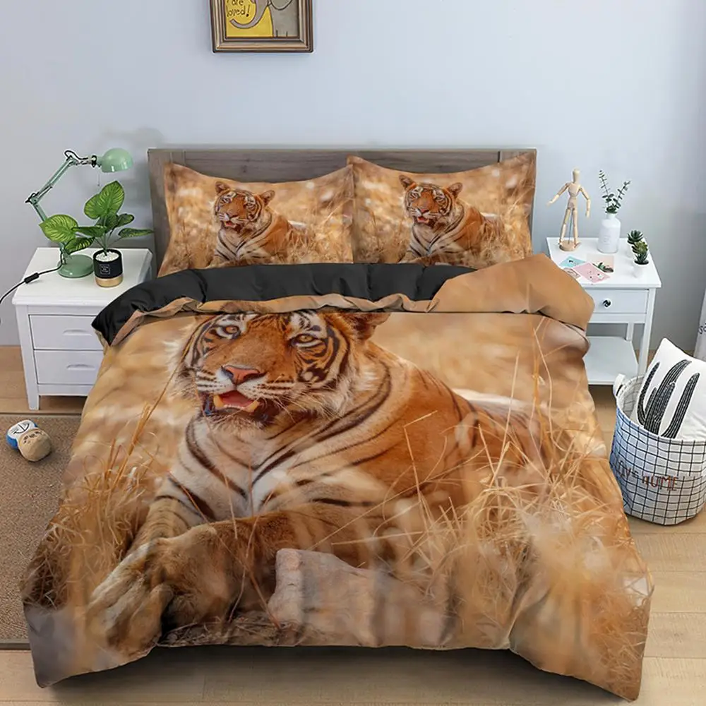 

Tiger Duvet Cover Set King Size Wild Theme Bedding Pattern Comforter Cover Animal Theme Sunset Polyester Quilt Cover Set Animal