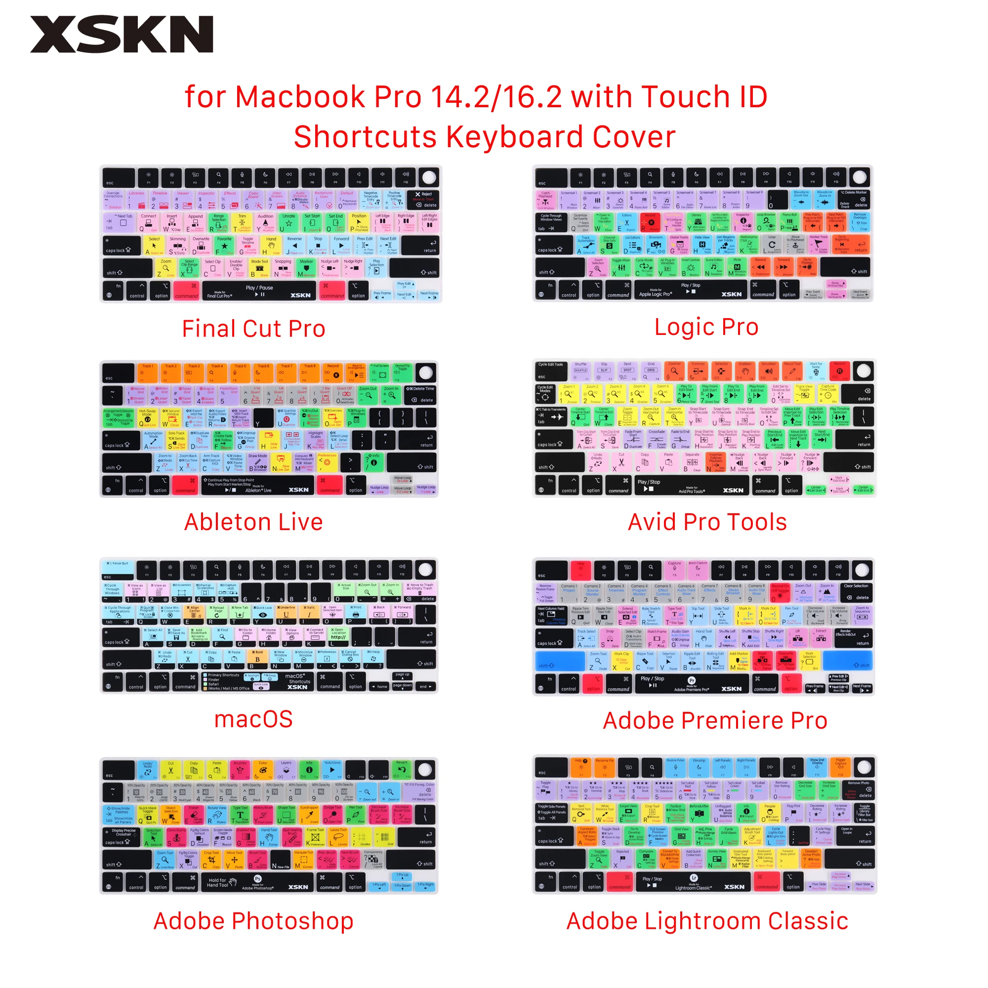 XSKN Logic Pro Final Cut Pro abeton Live Premiere macOS tasti di scelta rapida Cover per tastiera per il nuovo Macbook Pro 16.2 /14.2 con Touch ID