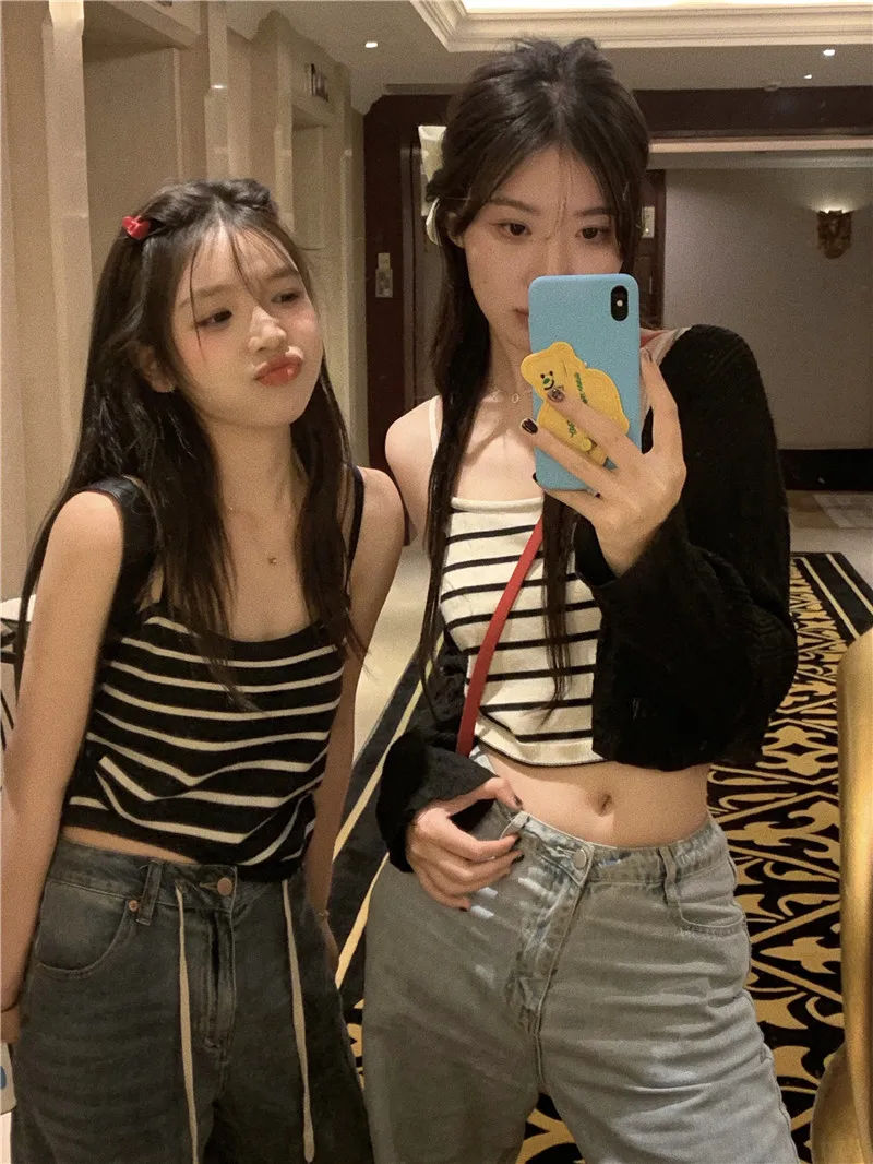 

BM style top, sweet Spice Girl Y2K suspender, summer short design, niche inside and outside, chic striped vest