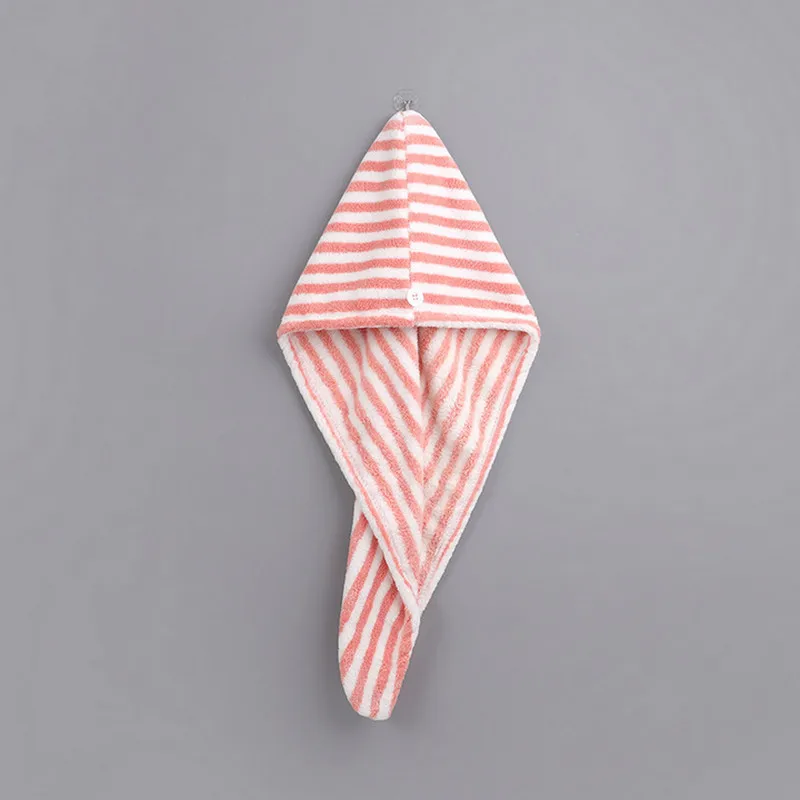Fashion Striped 4 Color Shower Cap Towel Coral Warm Fleece Cationic Dry Hair Cap Microfiber Absorbent Stripe Dry Hair Cap Hot images - 6