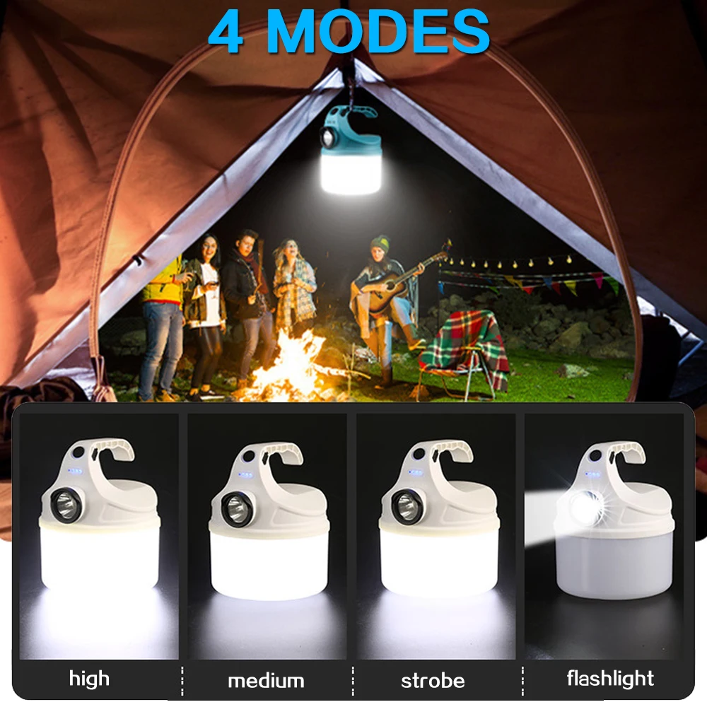 

Portable LED Bulb Lights 4 Modes Night Market Stall Lights Camping Lights Built-in Battery Lantern Rechargeable Emergency Lamp