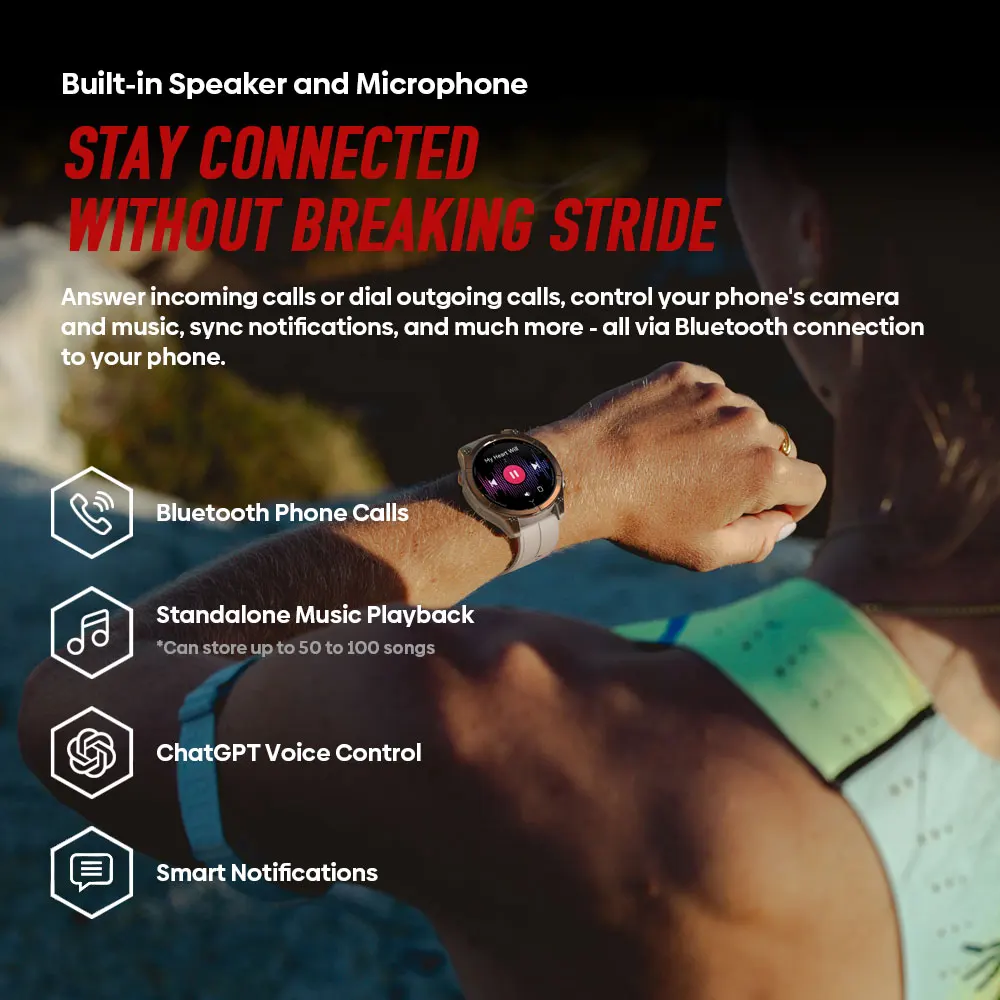 Фото Новые умные часы Zeblaze Stratos 4 Pro с GPS, 1.43'' AMOLED-дисплеем, двухцветным фонариком, хранилищем для музыки и 170+ режимами тренировок №5