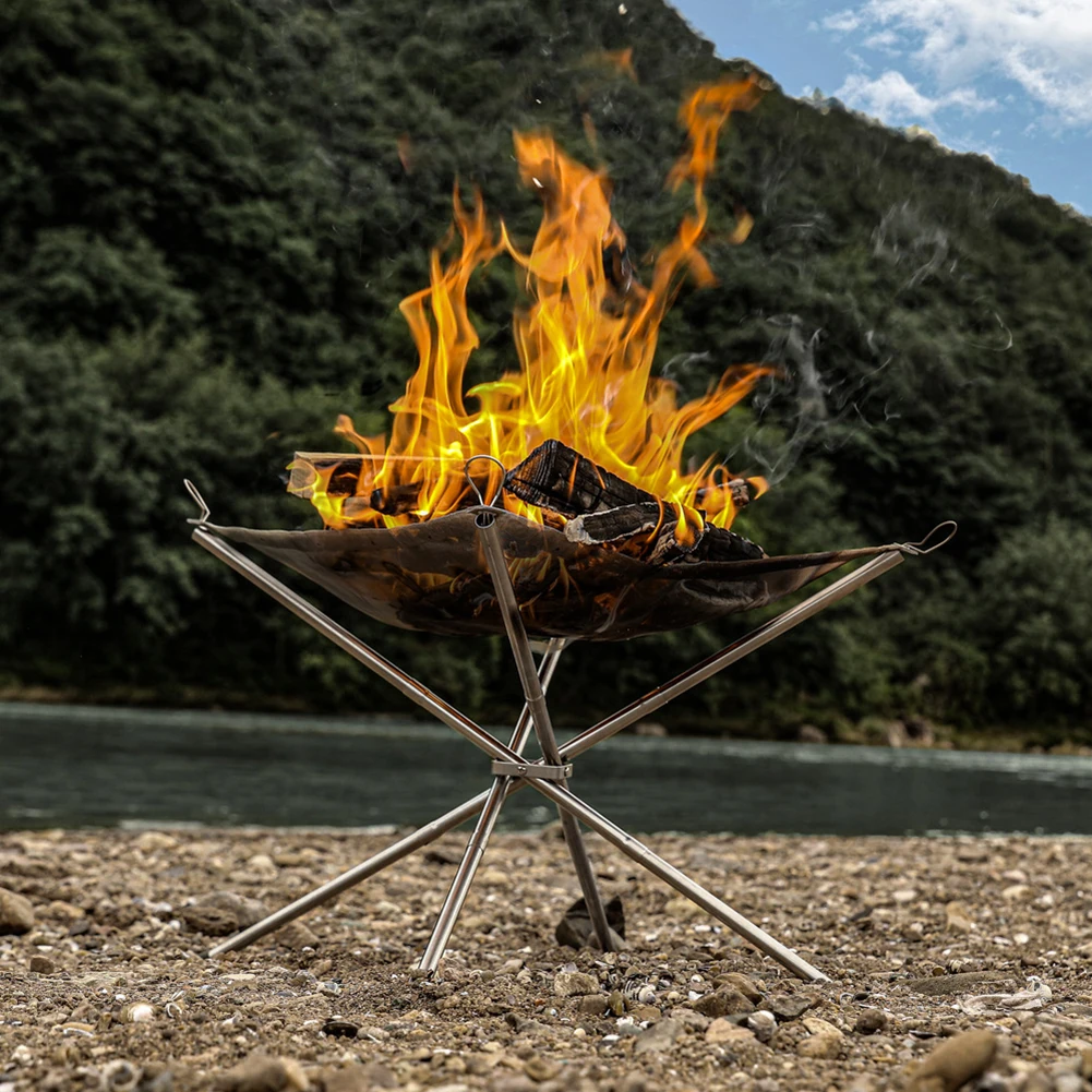 

Bonfire Campfire Pit Camping Wood Stove Stand Frame Fire Rack Stainless Steel Foldable Mesh Fire Pit Outdoor Wood Heater Stove