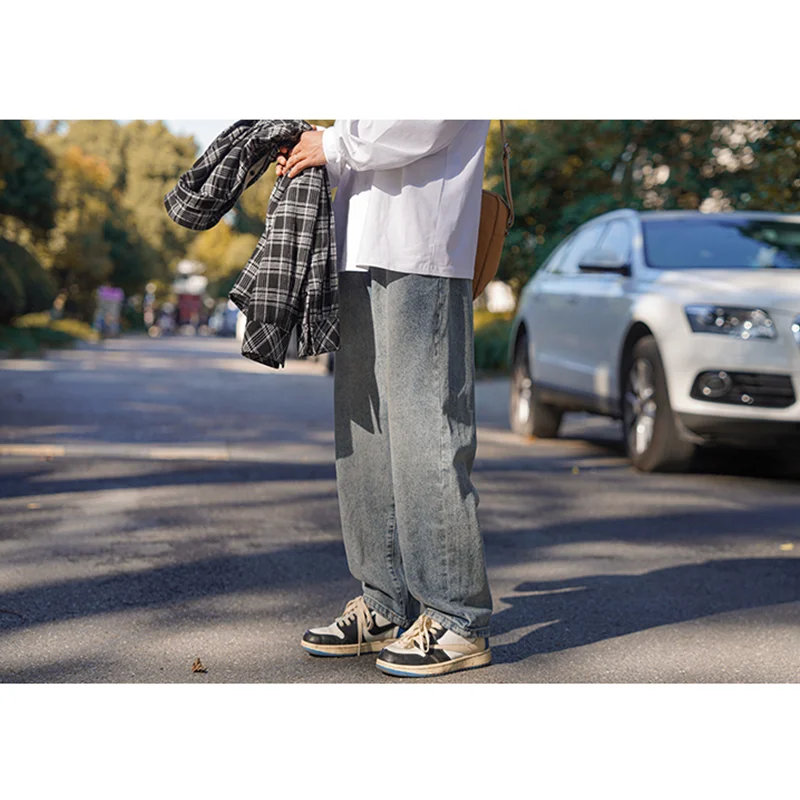 Streetwear Men Vintage Recreational Comfortable Blue Jeans 2022 New Loose Temperament Versatile Wide Leg Trousers Autumn Female