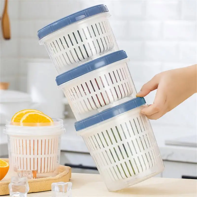 

Plastic Refrigerator Storage Fruit Boxes Fresh-keeping Fridge Organizer Kitchen Organize Drain Basket Modern Minimalist Pantry