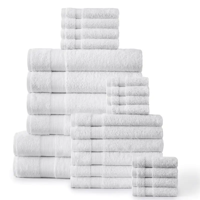 

Towel Set 24 PC- 2 Bath Sheets, 4 Bath, 6 Hand, 4 Fingertip & 8 Wash Cloths, Soft and Absorbent- White Small towels Towelie Toal