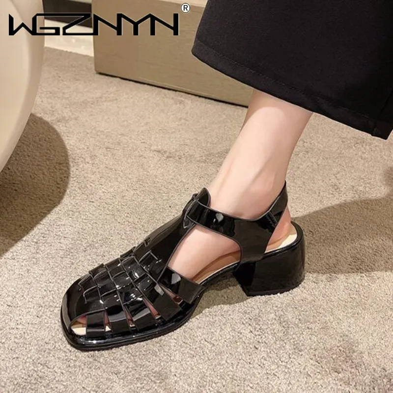 

Genuine PU Leather Gladiator Sandals for Women Round Toe Openwork Weaving Roman Shoes Women 2022 Summer Fashion Casual Flat Shoe