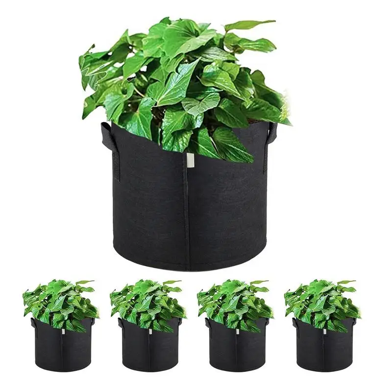 

Non-Woven Grow Bags 5pcs Aeration Fabric Pots With Handles For Terrace Aeration Plant Grow Bags For Outdoor Indoor Garden Balcon