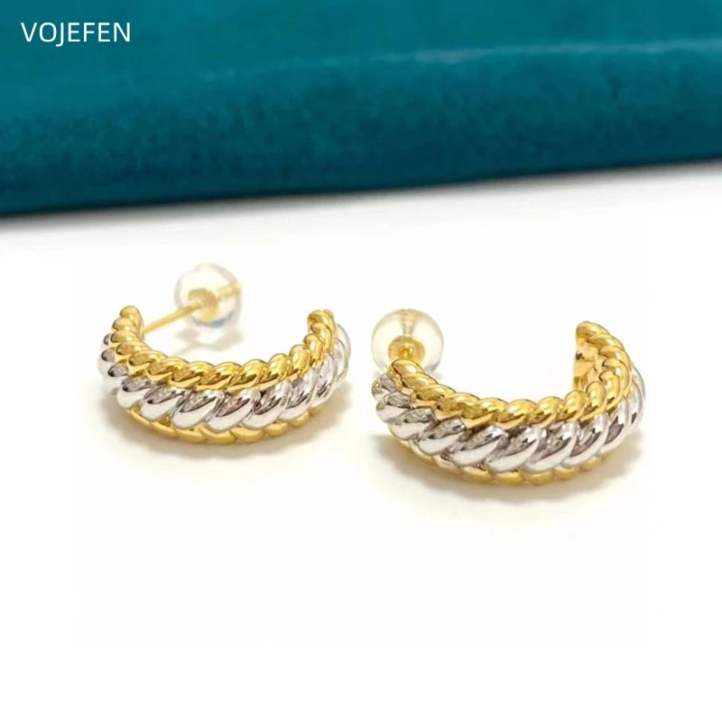 

VOJEFEN 18k Gold Earrings Women Jewelry Original AU750 Arc Earings Luxury Fine Jewelries Piercing Ear Trend Korean Goods Gift