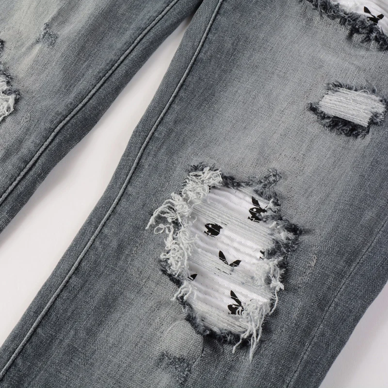 Джинсы мужские в стиле ретро модные уличные рваные джинсы Slim Fit эластичные