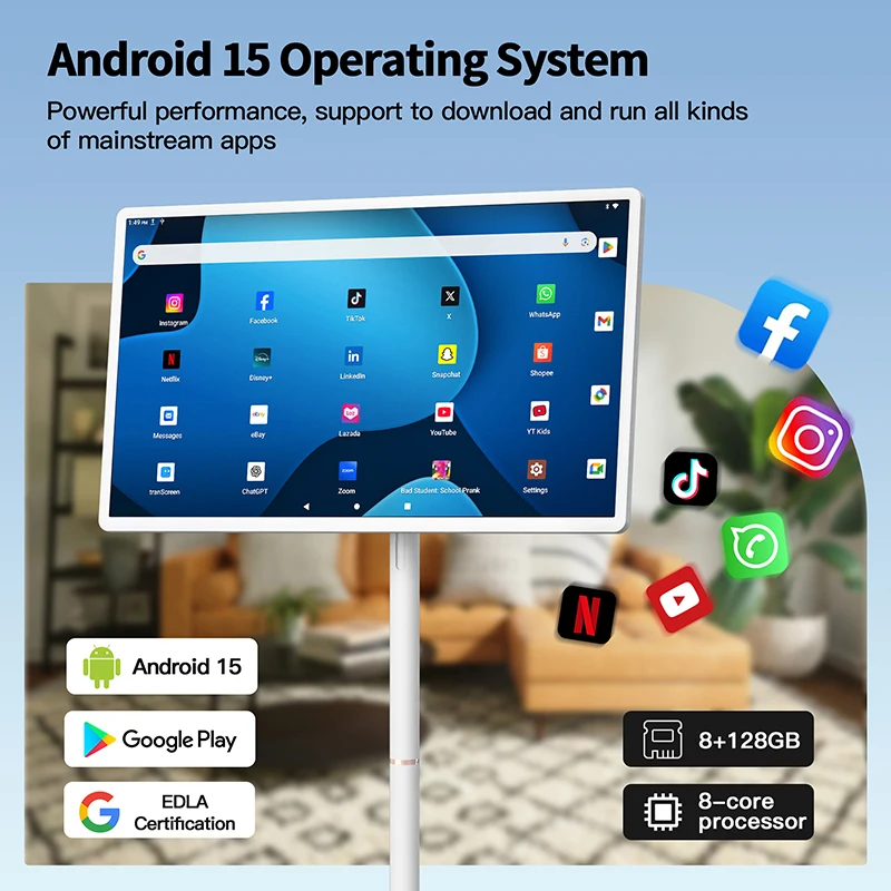Фото Интерактивный 32-дюймовый портативный монитор-телевизор Smart TV с Android 15, 8+128 ГБ, сенсорный ЖК-дисплей, все в одном, портативный телевизор №2