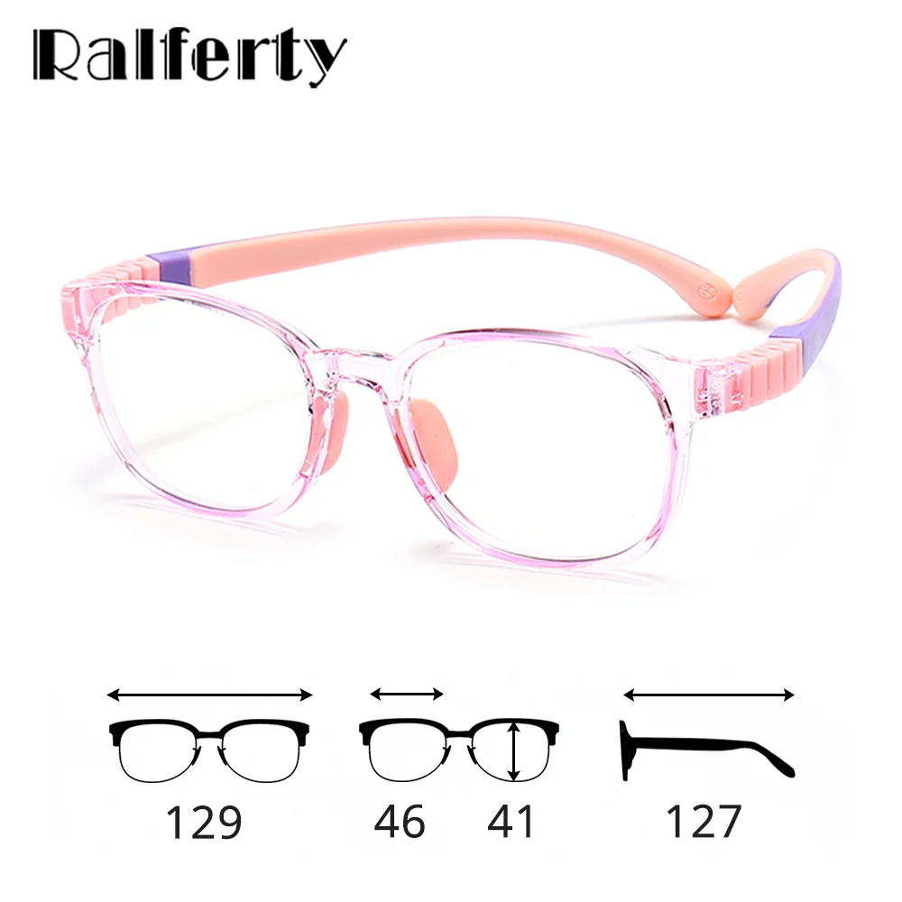 Ralferty TR90 Child Eyeglass Frame Silicone Hinge Girl Boy Kids Anti Blue Glasses Flexible 0 Diopter Prescription Optic Frame