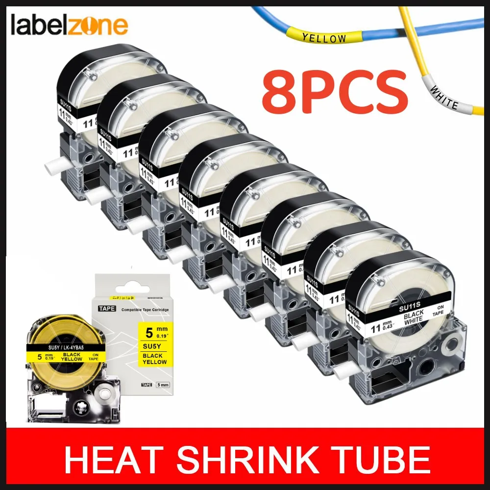 

8PCS/Lot Heat Shrink Tube SU5S SU11S SU5Y SU11Y SU3Y SU3W Compatible for Epson Labe Printer LW-300 LW-400 LW-500 Printer