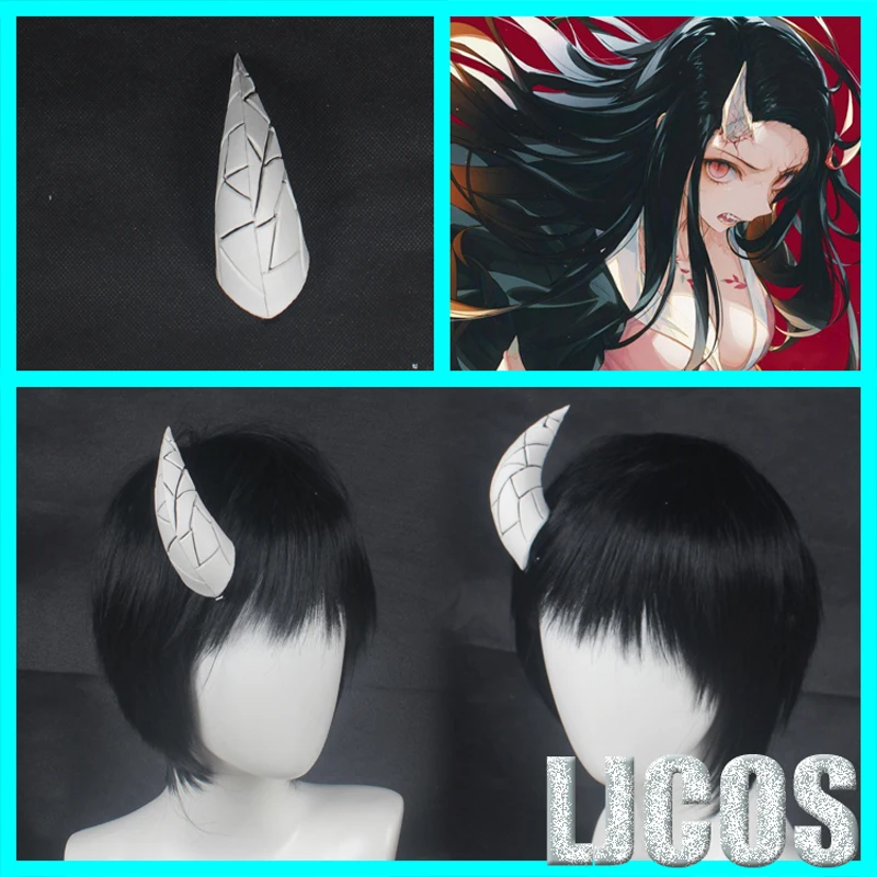 Demon Slayer Kimetsu No Yaiba Nezuko Kamado Cosplay Props Headwear Horn Hairclip Leaves Tattoo For Women Girls Halloween Party