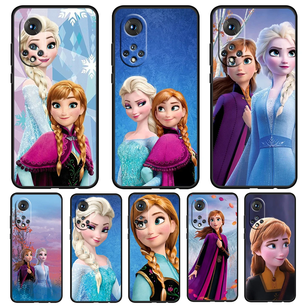 

Disney Frozen Princess Black Phone Case For Honor 70 60 SE 50 X8 X7 X30 X20 20 10 10X 10i 9C 9A 9X 8A 8X Pro Lite Soft Cover