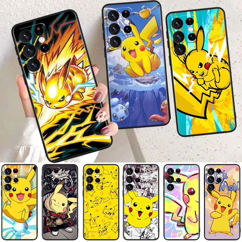 

Pokemon Anime Pikachu Phone Case For Samsung Galaxy S23 S22 S21 S20 FE Ultra S10e S10 S9 S8 Plus Lite Black Soft Cover