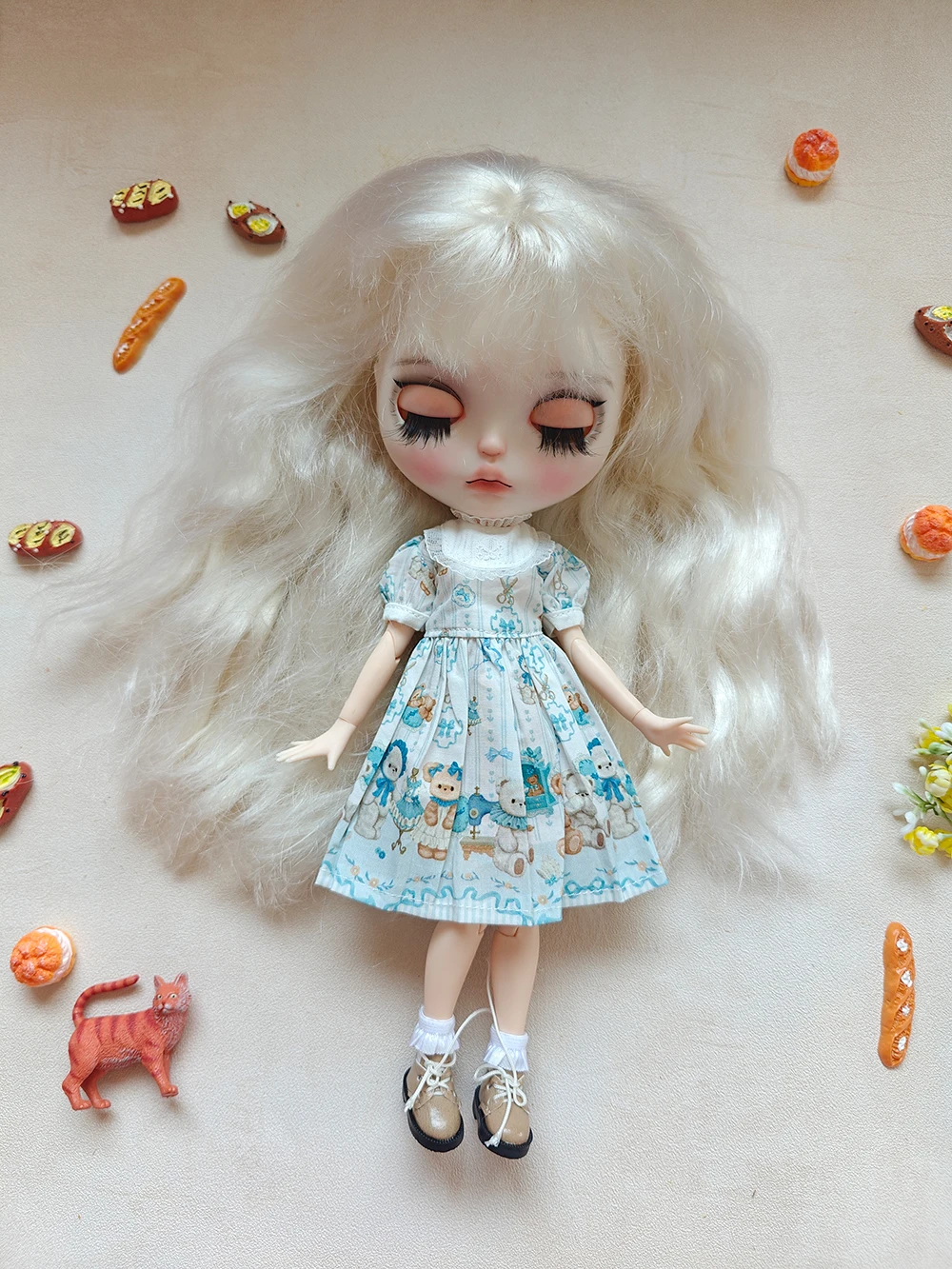 Одежда для куклы Блайт новое классическое платье ручной работы с милым медведем