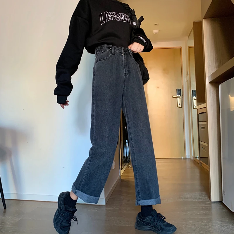 

N6809 New high waist slim daddy pants wide leg mopping trousers retro jeans