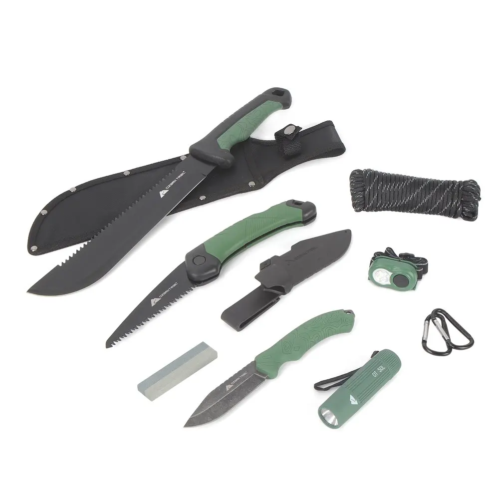 

11 Piece Camping Tool Set, Black and Green