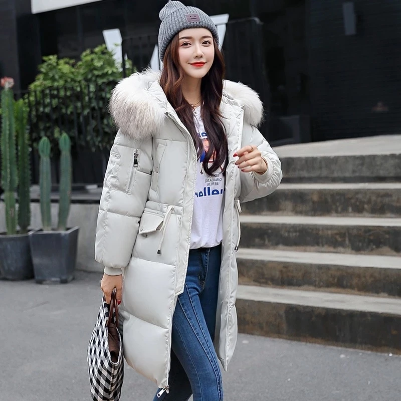 

2022 Winter Women's Long Coat Warm Down Cotton Jackets Fashion Solid Parkas Female Loose Casual Hooded Thicken Warm Coats
