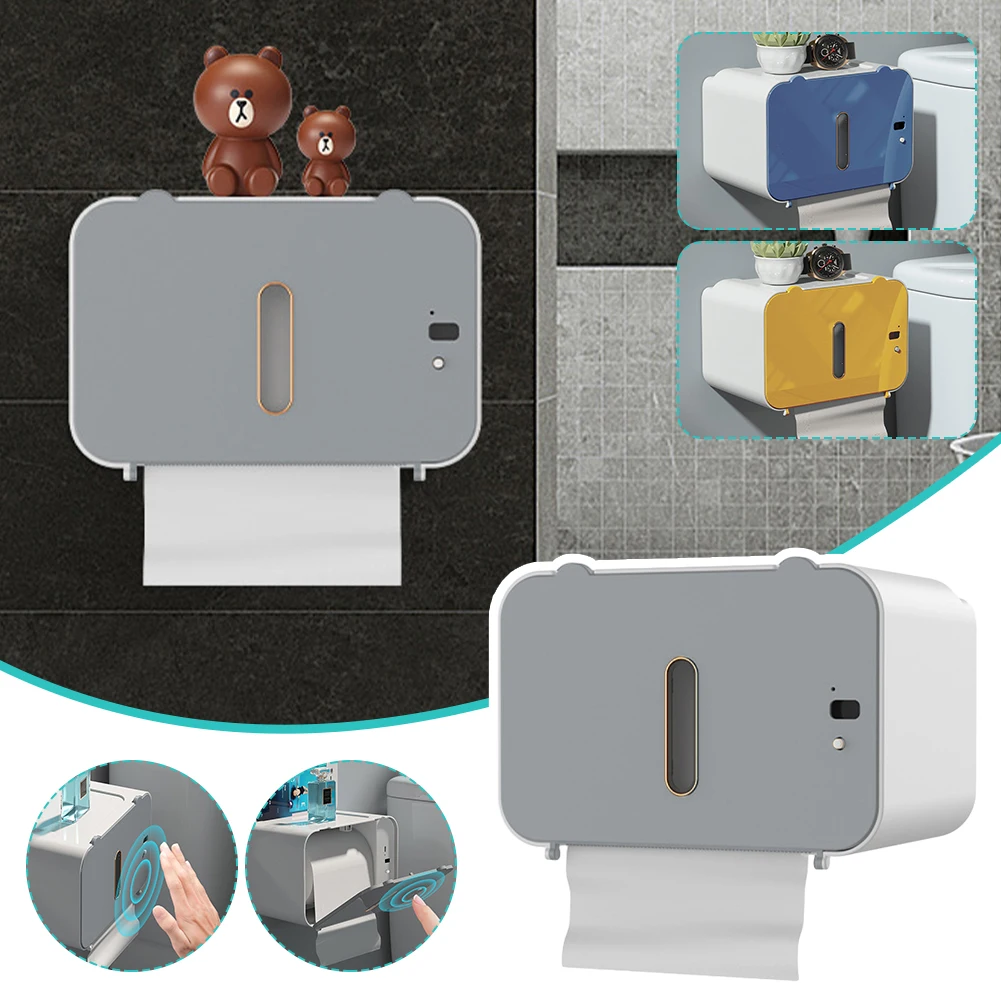 

Smart Sensor Toilet Paper Holder Tissue Storage Box USB Rechargeable Wall Mount Toilet Roll Organizer No Drilling Toilet Access