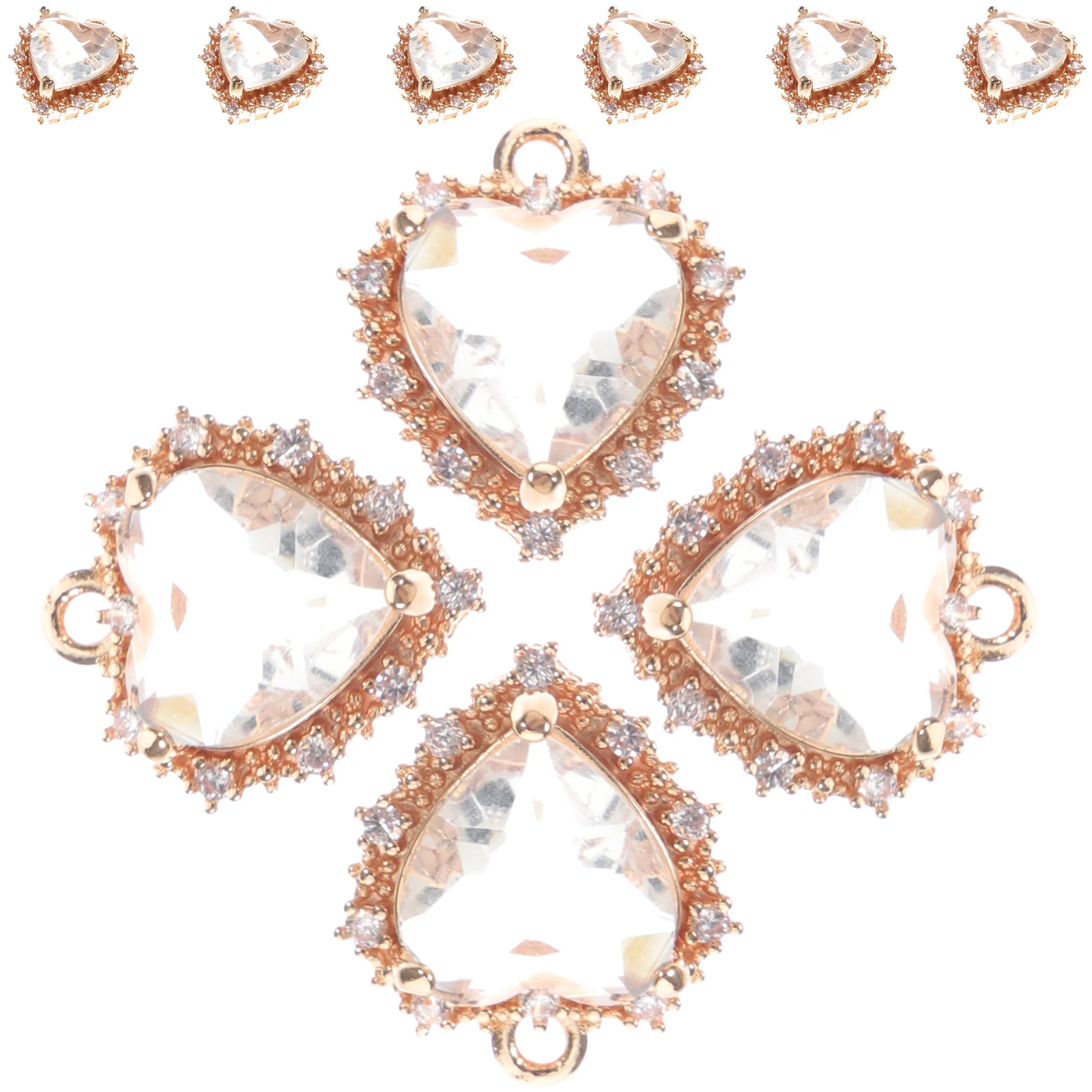 50 Pcs Micro Diamond Heart Jewelry Accessories Necklace Crafts Decors Pendant Making Copper Novelty Ornaments Handmade Adorable