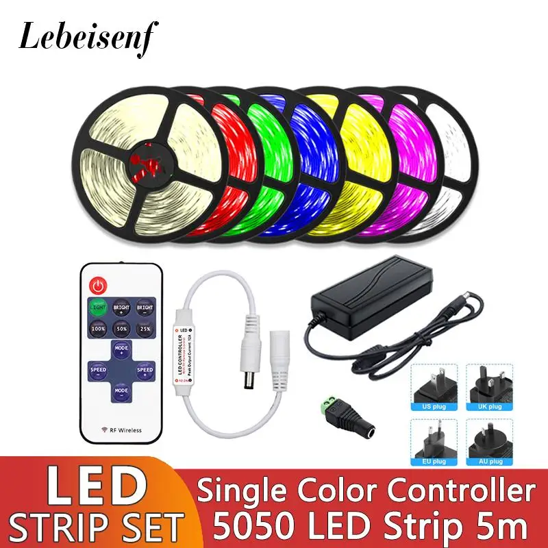 

IP65 Waterproof DC 12V 5050 RGB Colorful or Single Color LED Light Strip 5m 300LEDs with Controller and Power Adapter Full Set