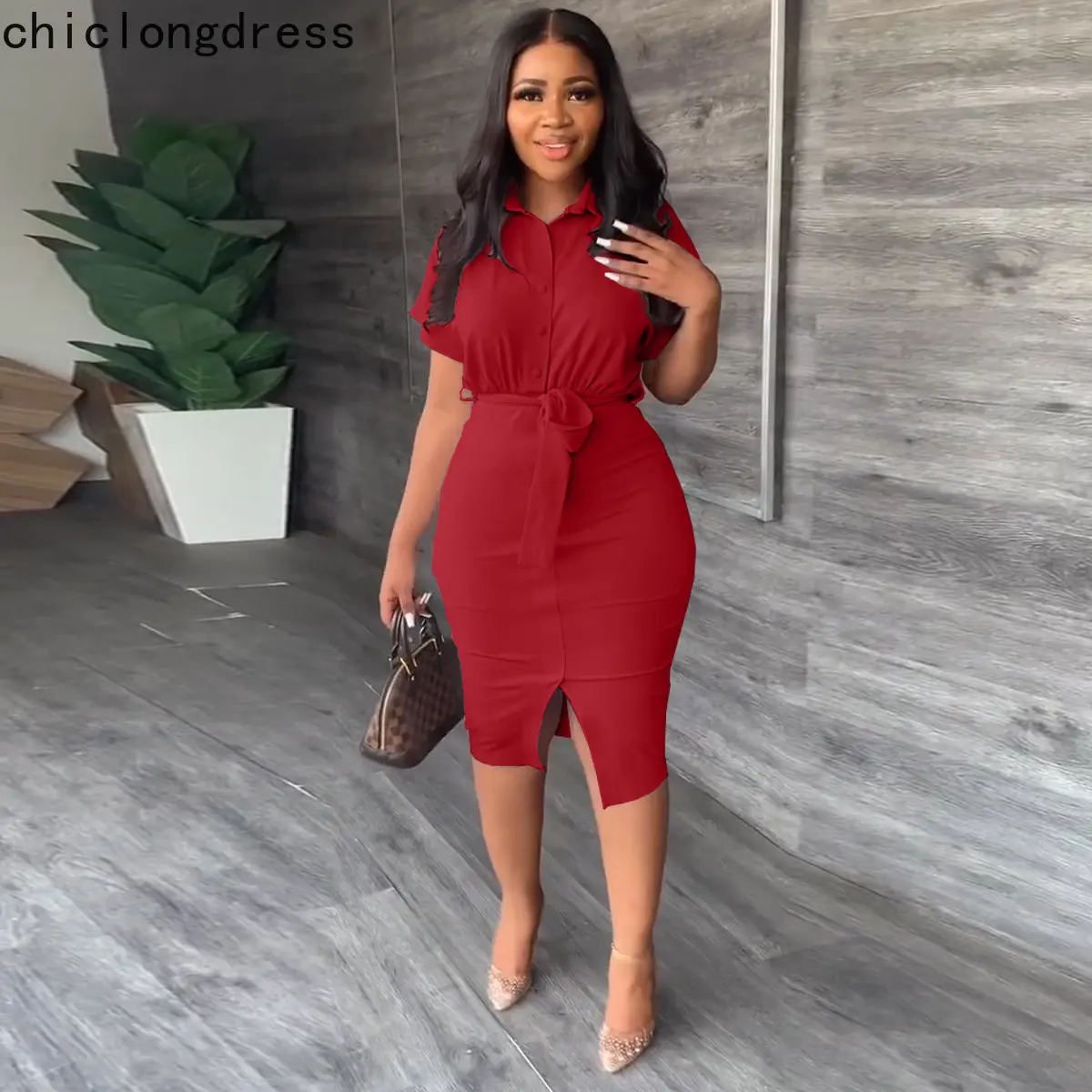 

Женское Повседневное платье-рубашка, элегантное офисное платье-рубашка на пуговицах, со шнуровкой и разрезом, весна-лето 2013