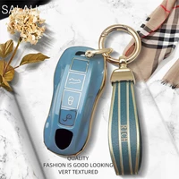 car key case cover shell protector hanging keychains key bag fob for porsche 911 carrera panamera boxster cayman cayenne macan