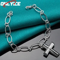 925 sterling silver oval chain cross pendant bracelet ladies glamour party wedding engagement fashion jewelry