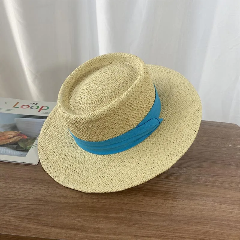 

Summer Sun Hats For Women Fashion Straw Cap Ribbon Anti-UV Outdoor Visor Female Sunscreen Pork Pie Top Beach Hat