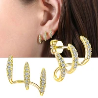 shiny three claws ear stud gold color earrings for women girls exquisite 3a zircon multilayer earring korean 2022 trend jewelry