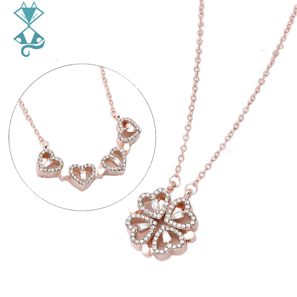 

New Four Leaf Clover Necklace For Women Fashion Love Folding Clavicle Chain Creative Necklaces Heart Silver Chain Jewelry