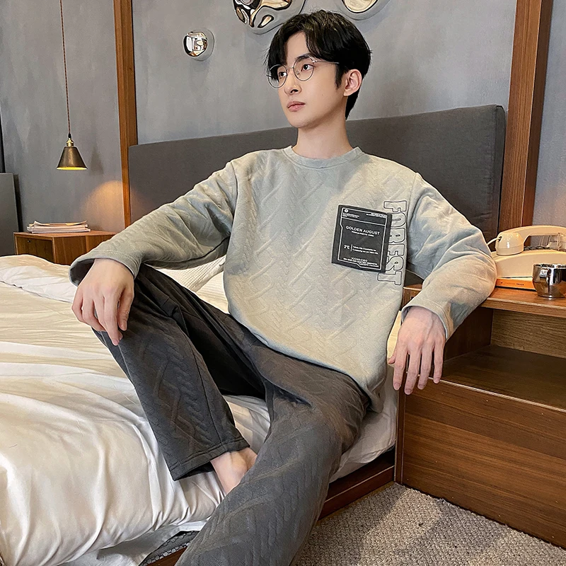 QUHENG Newest 2022 Cotton Pijama for Men 2 Pieces Lounge Sleepwear Autumn Long Sleeved Winter Home Clothes Man Pyjamas Set