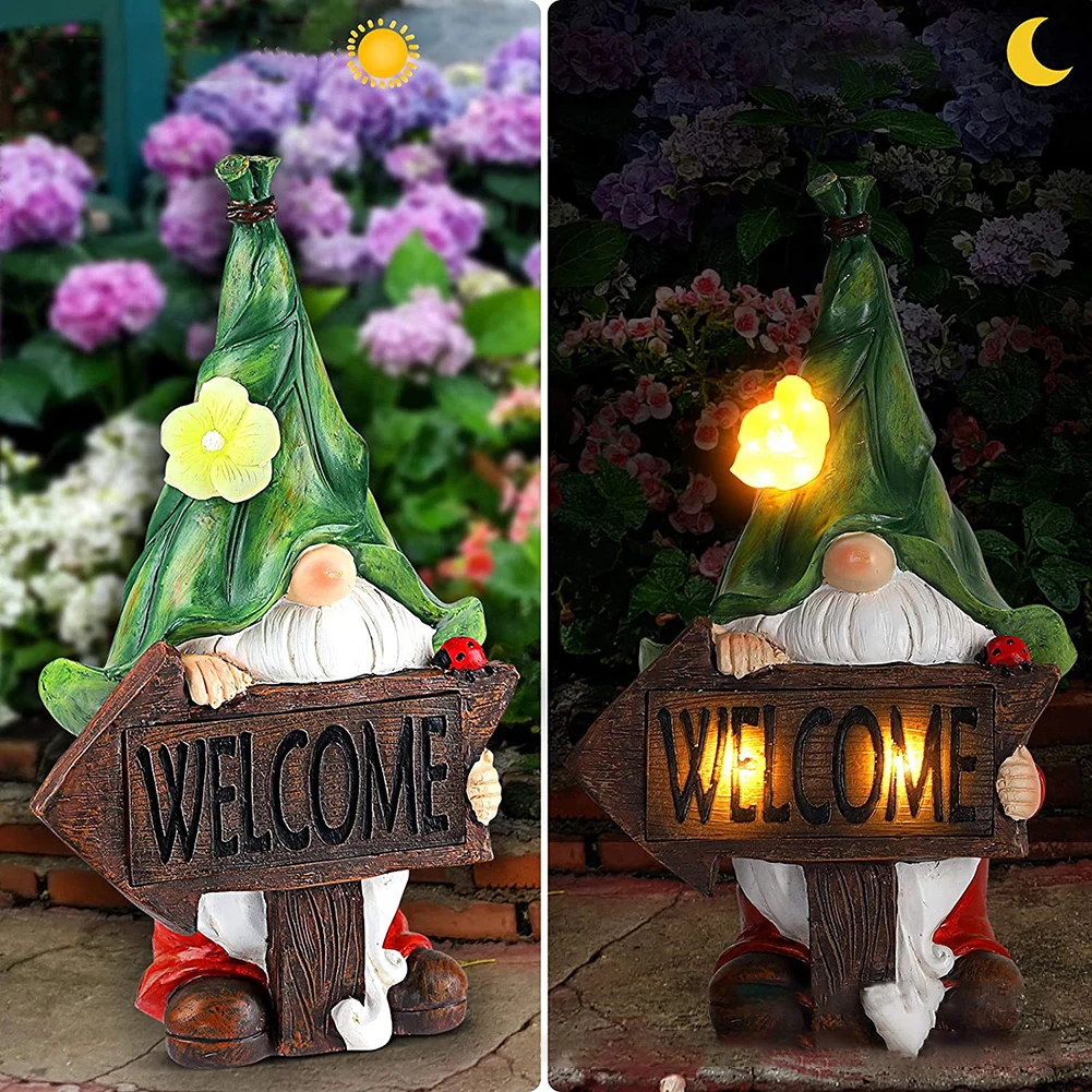 

LED Solar Gnome Statue Lantern Sun Protection Resin Statue Outdoor Lamp Light-Controlled Durable Waterproof for Balcony Driveway