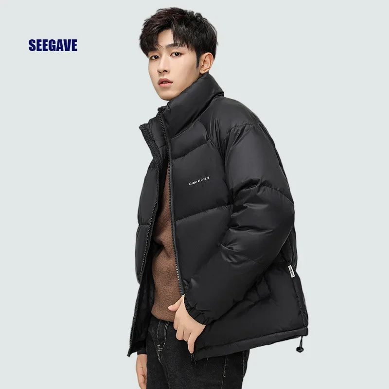 Мужской зимний укороченный пуховик свободная куртка-пуховик с