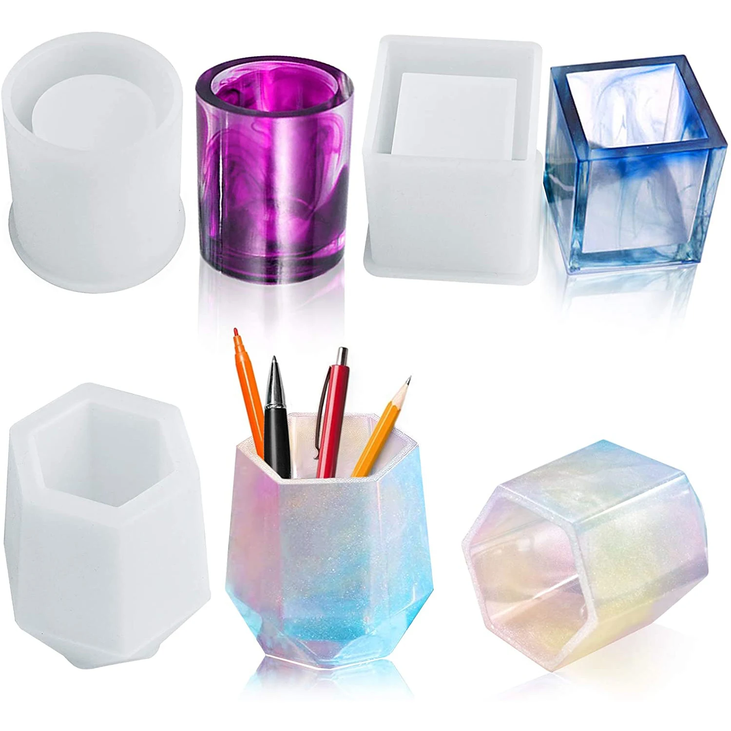 

Pen Holder Crystal Silicone Casting Molds Cup Pot Makeup Brush Organizer Epoxy Resin Molds For DIY Jewelry Making Supplies
