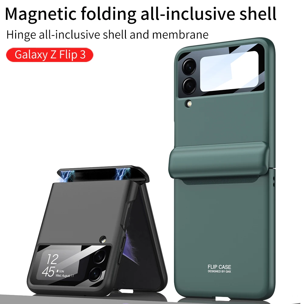 

PC Magnetic Hinge Cover For Samsung Galaxy Z Flip 3 5G Case Lanyard Hole Luxury Solid Color Hard Fitted Funda For Samsung Flip3