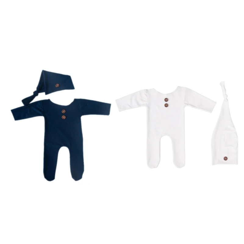 

2Pcs Newborn Outfit Baby Romper Hat Set Infants Photo Shooting Hats Bodysuit Clothing Photography Props